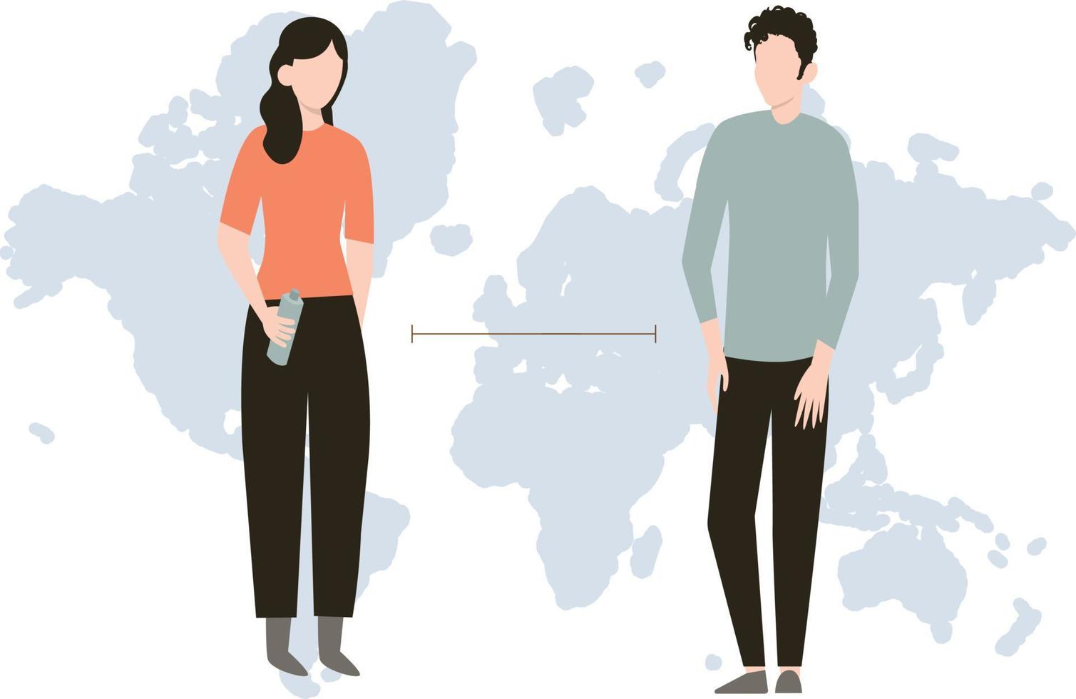 The boy and girl standing on a safe distance. vector