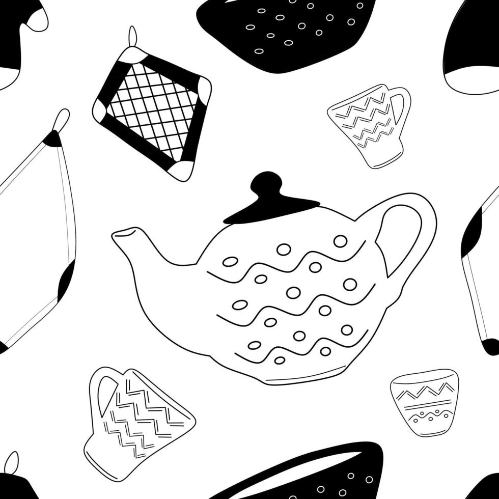 Seamless pattern with kitchen items kitchenwares vector