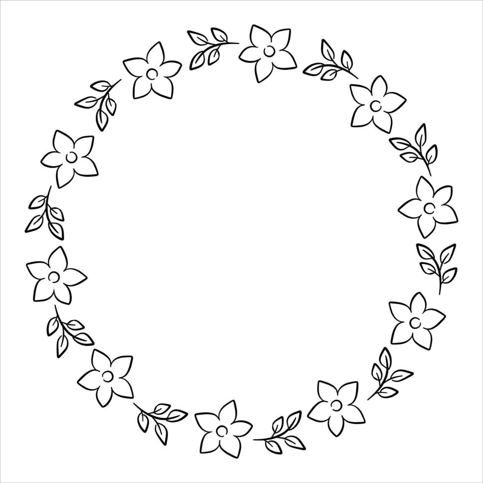 Hand drawn floral round frame vector