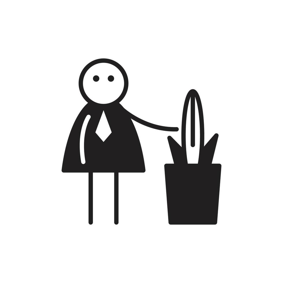 businessman stick figure and plant pot illustration vector