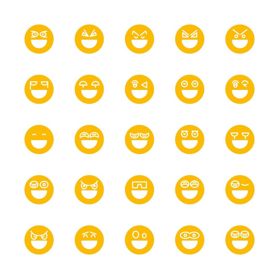 yellow happy cute emoticons set vector