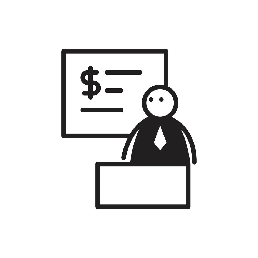 businessman stick figure and whiteboard and dollar illustration vector