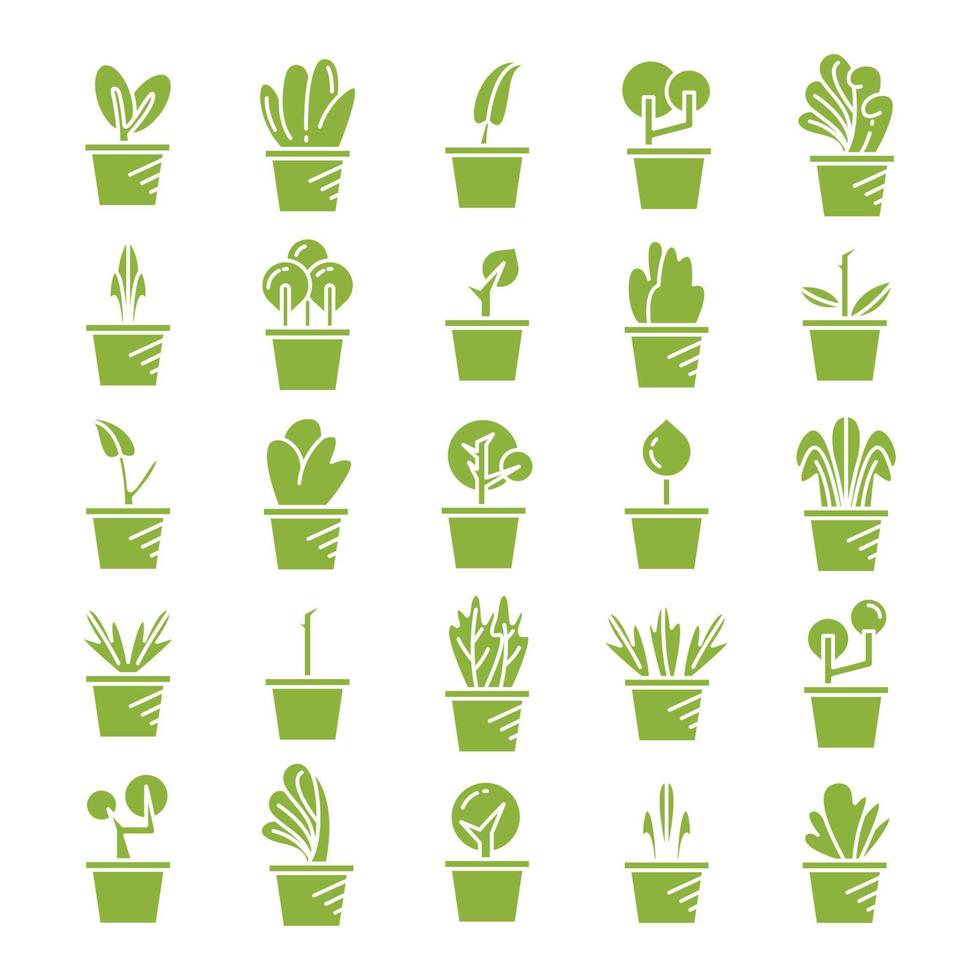 conjunto de iconos de olla de planta de interior vector