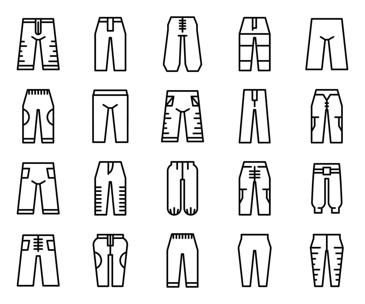 pantalones, pantalones, línea, iconos vector