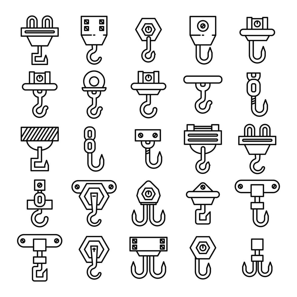 pulley and crane hook icons set vector