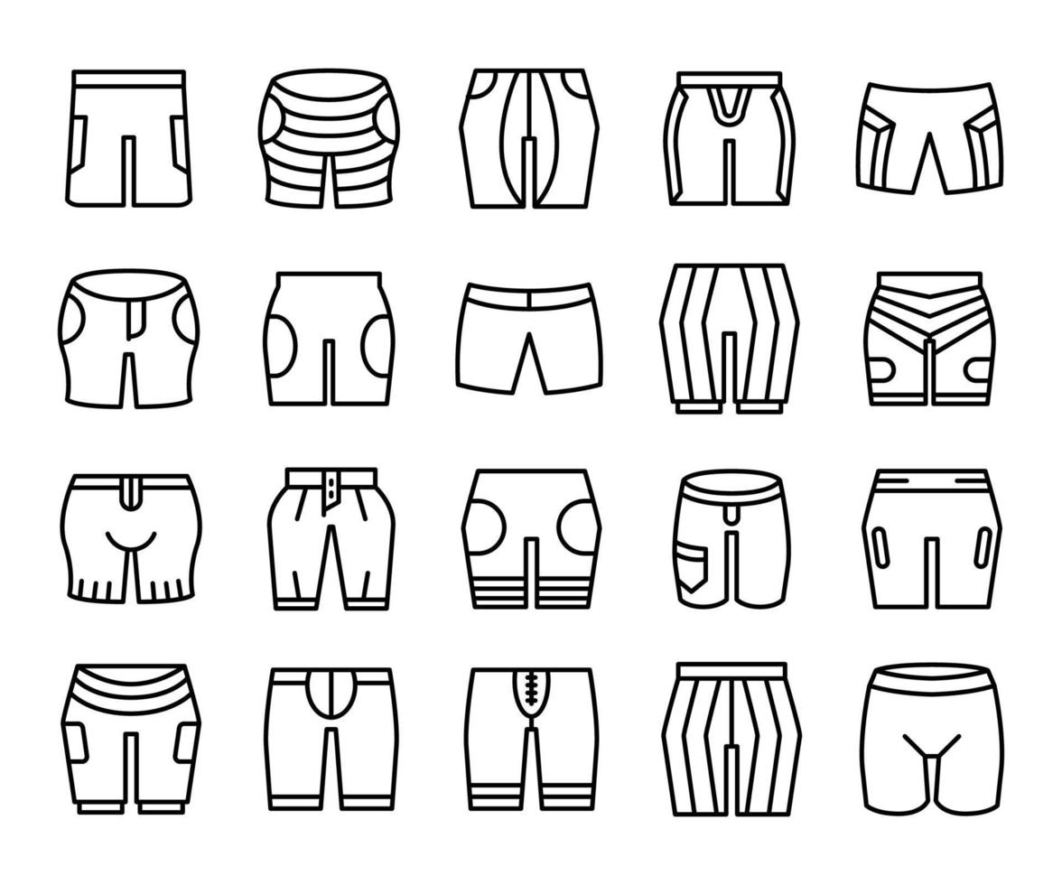 conjunto de iconos de pantalones cortos de moda arte de línea vector