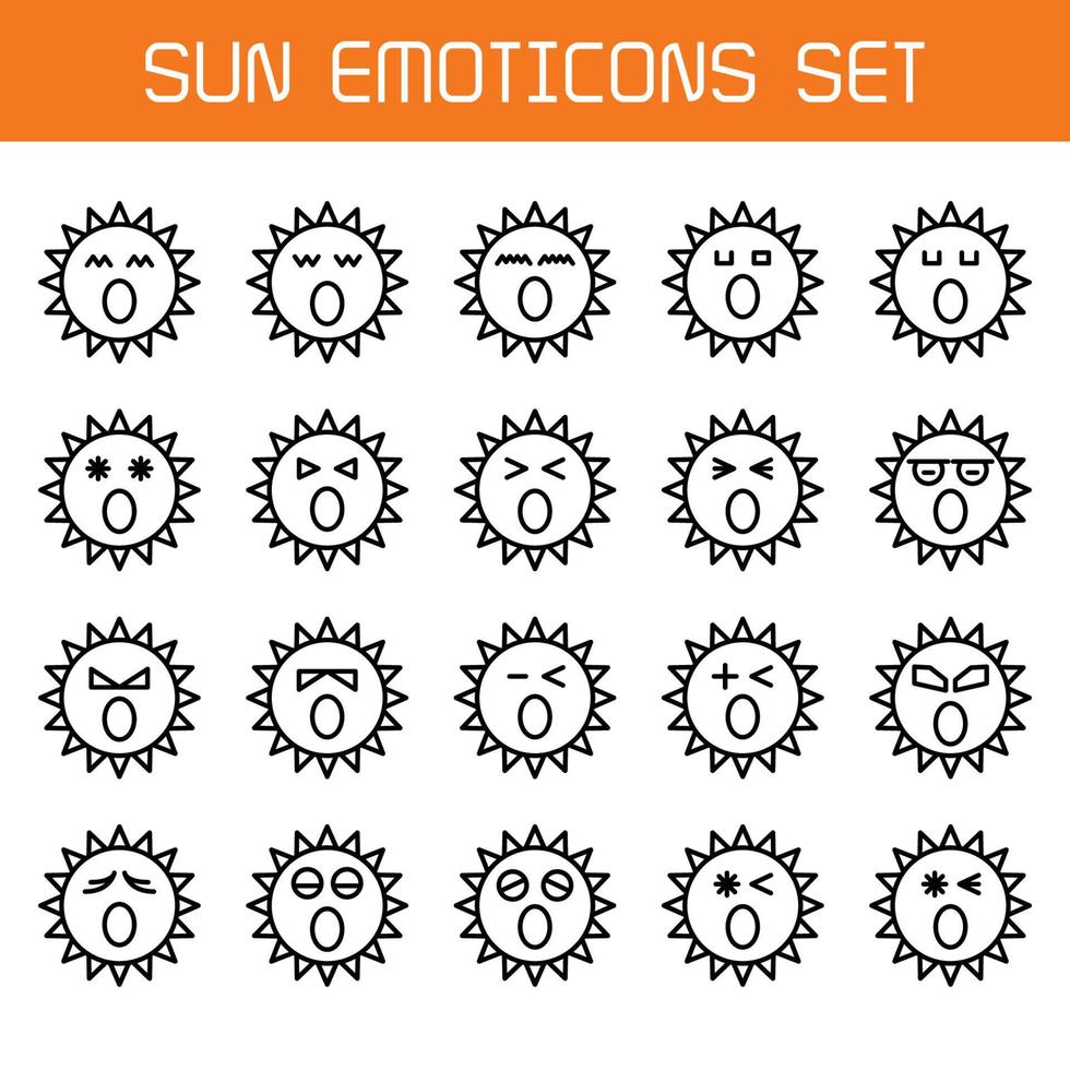amazed and yawning sun emoticons set vector
