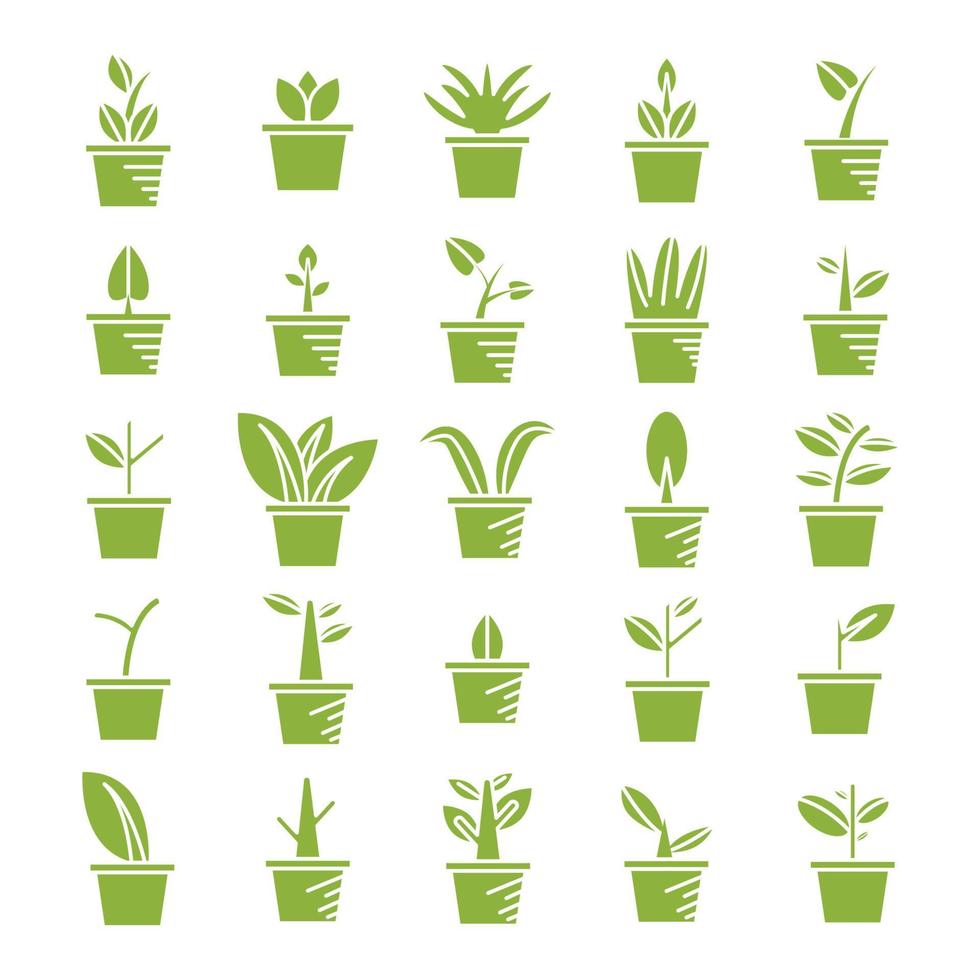 green plant pot icons set vector