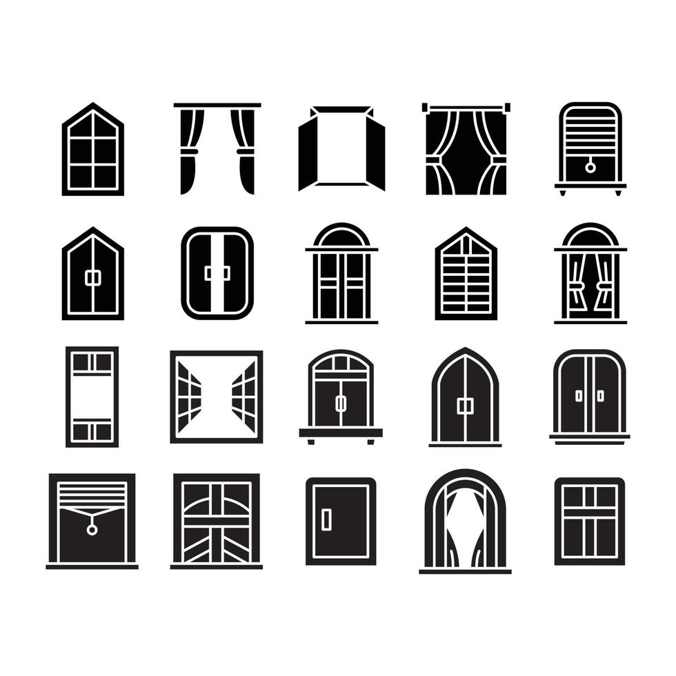 curtain and window icons set vector