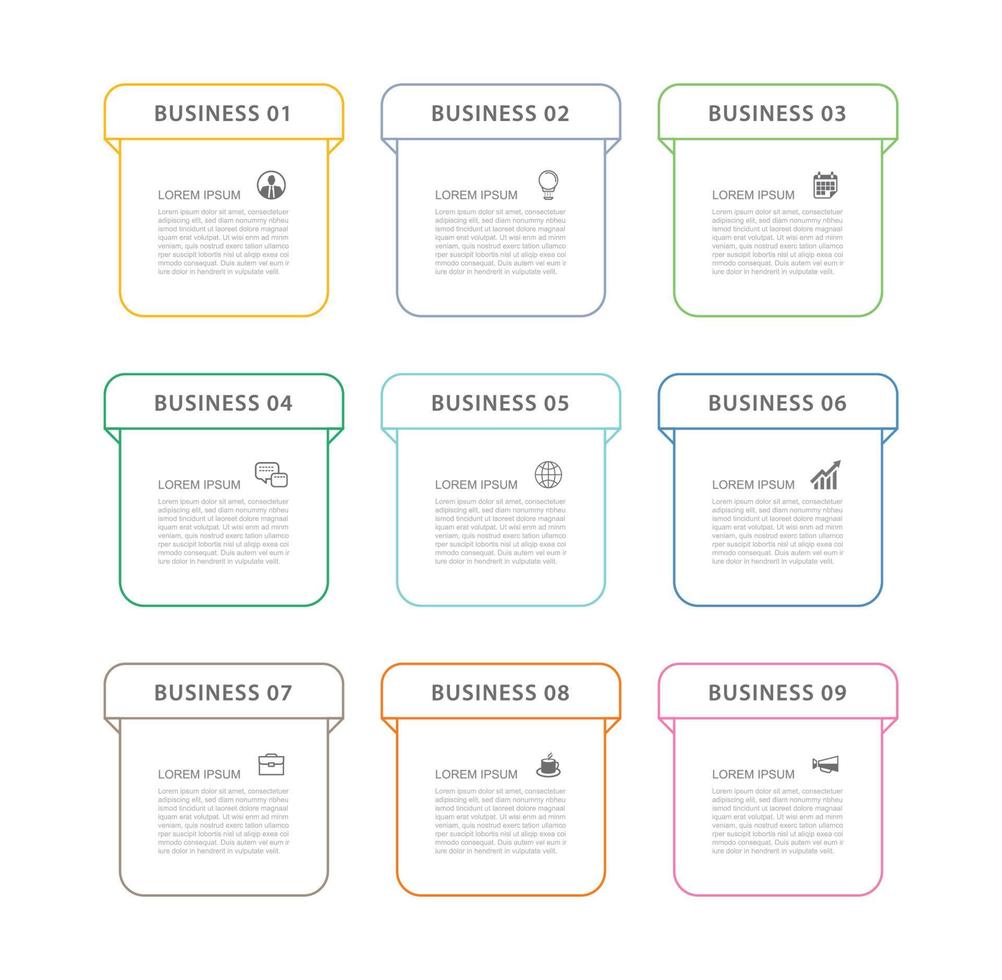 Plantilla de índice de papel de la pestaña de infografías de 9 datos. ilustración vectorial resumen de antecedentes. vector