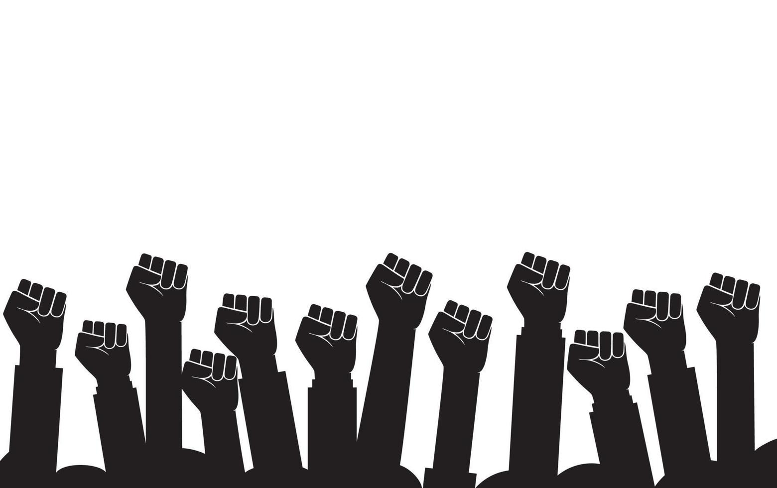 Group of fists raised in air. Group of protestors fists raised up in the air vector illustration