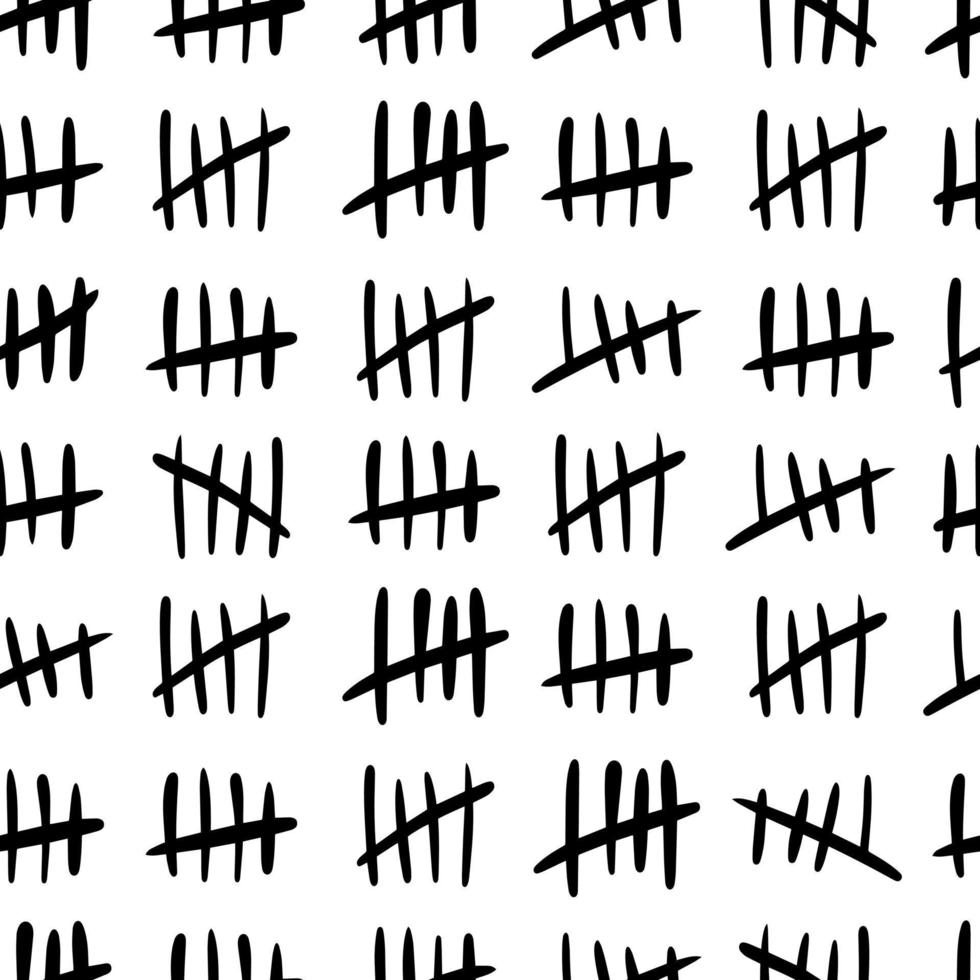 Tally mark seamless pattern on a white background. Hand drawn vector illustration.