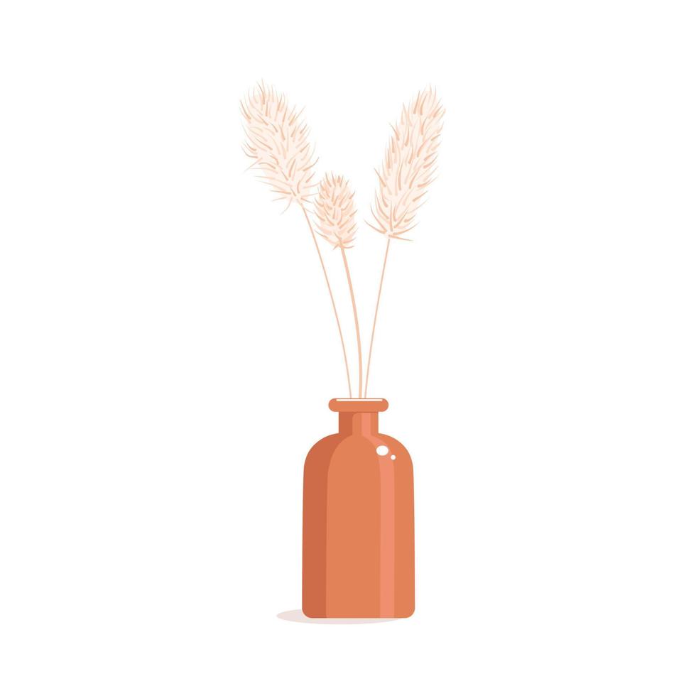 vase with a dry thistle in a flat style. Interior decor in boho style. Vector illustration.