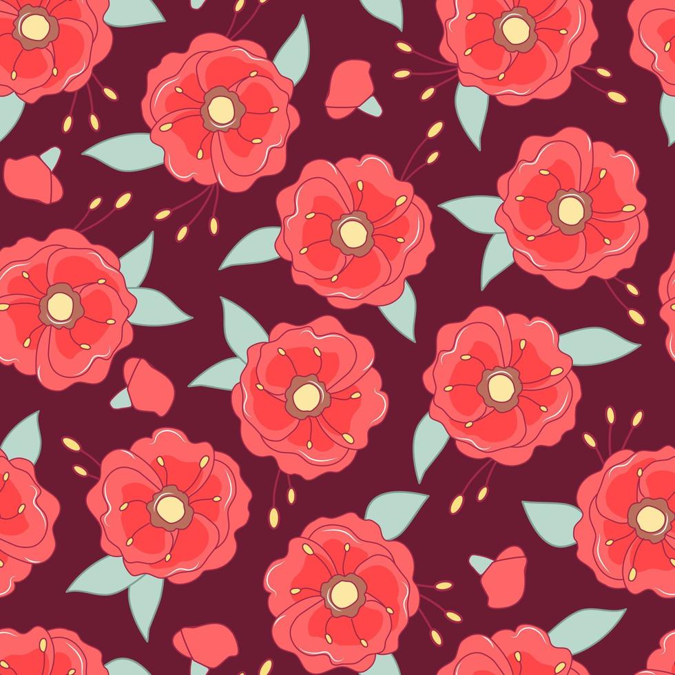 Poppies seamless pattern. Colorful floral background. Vector. vector