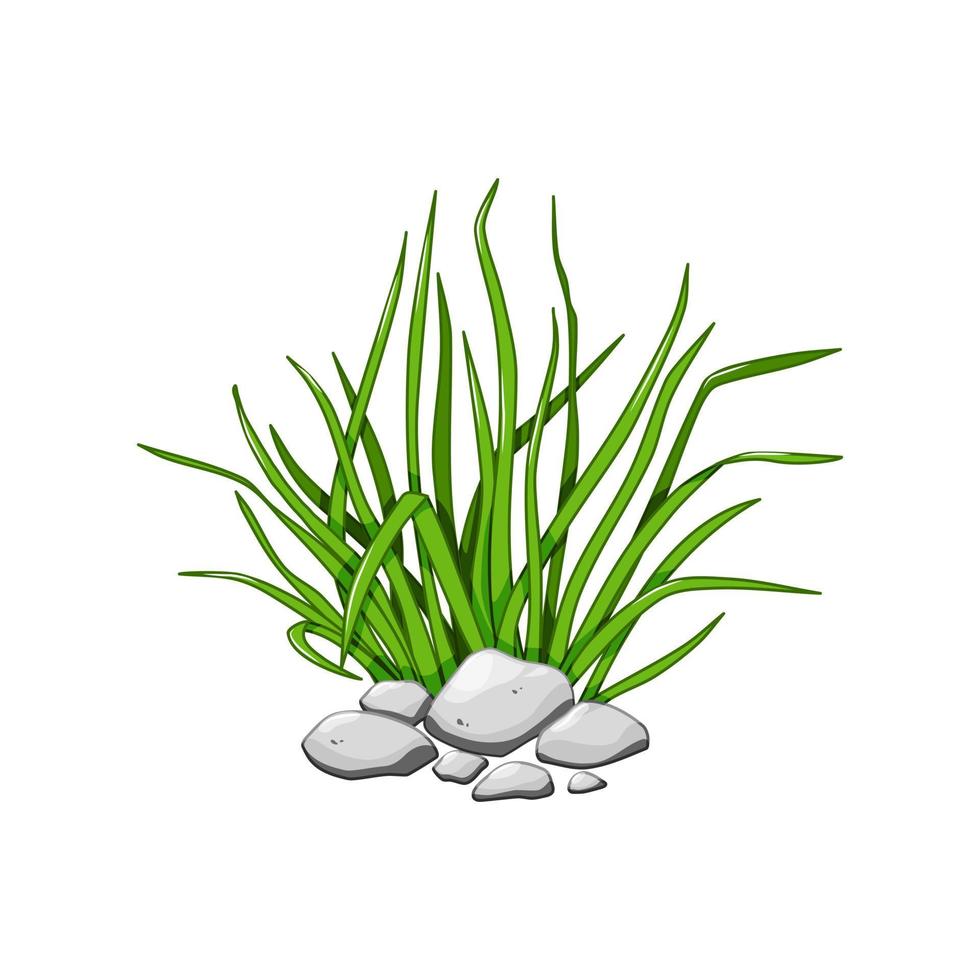 Green grass in the rocks. Cartoon vector illustration isolated on a white background.