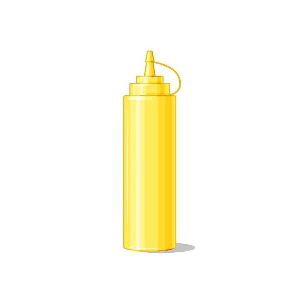 Plastic bottle with mustard on a white insulated background.  sauce icon. Vector cartoon illustration.