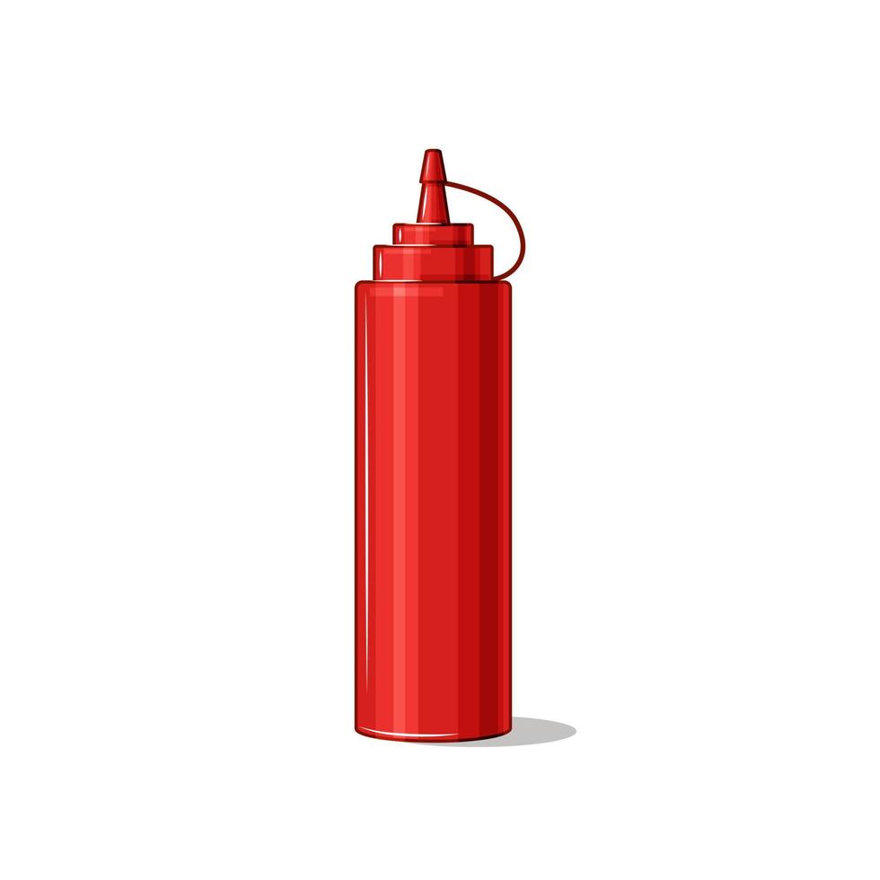 Tomato ketchup. Hot spice sauce packed in plastic bottle. Fast food. Vector illustration