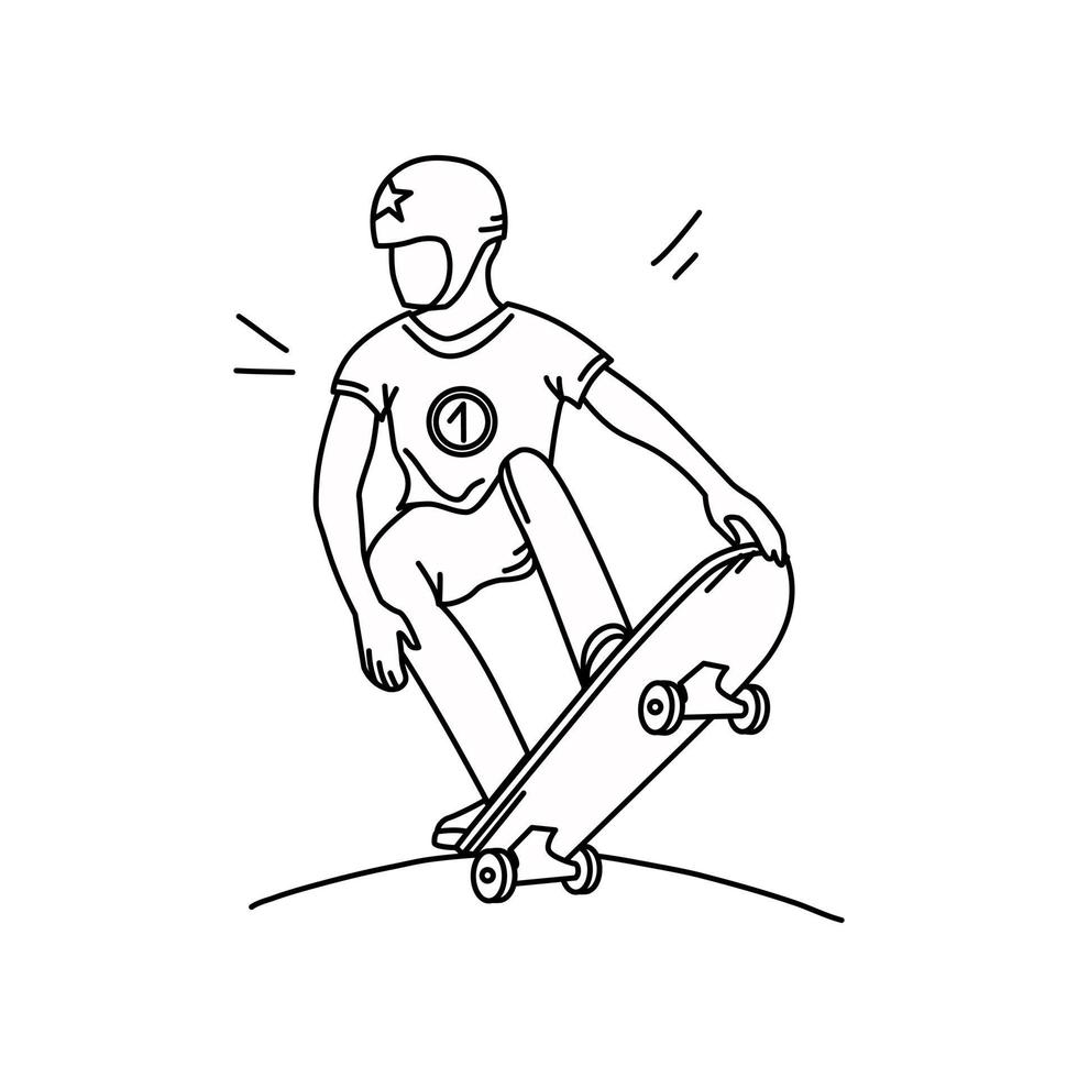 skater en el estilo de contorno. un adolescente en una patineta. ilustración vectorial vector