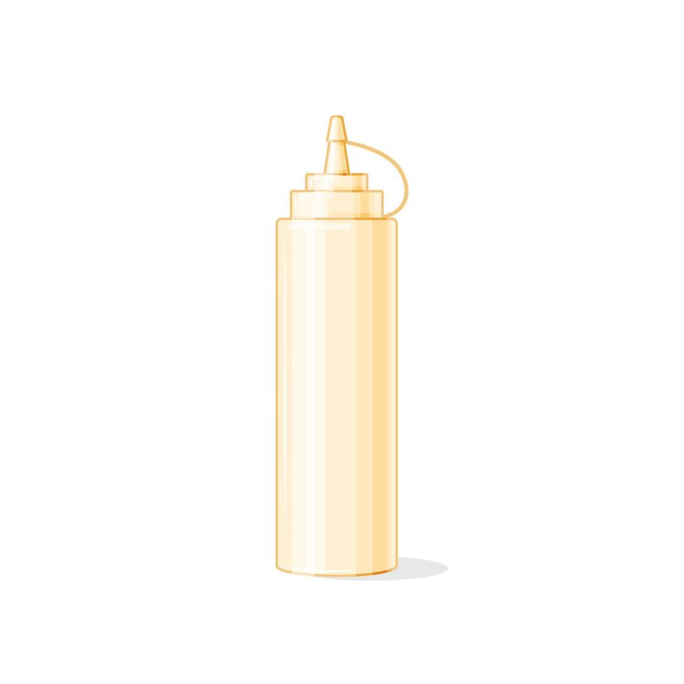 Mayonnaise in a plastic bottle on a white insulated background.  Icon in the cartoon style. Vector illustration.
