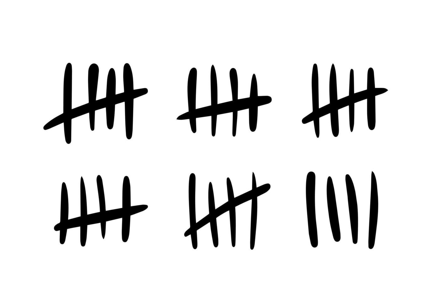 Tally marks, prison wall on white background. Counting signs. Vector illustration hand drawn.