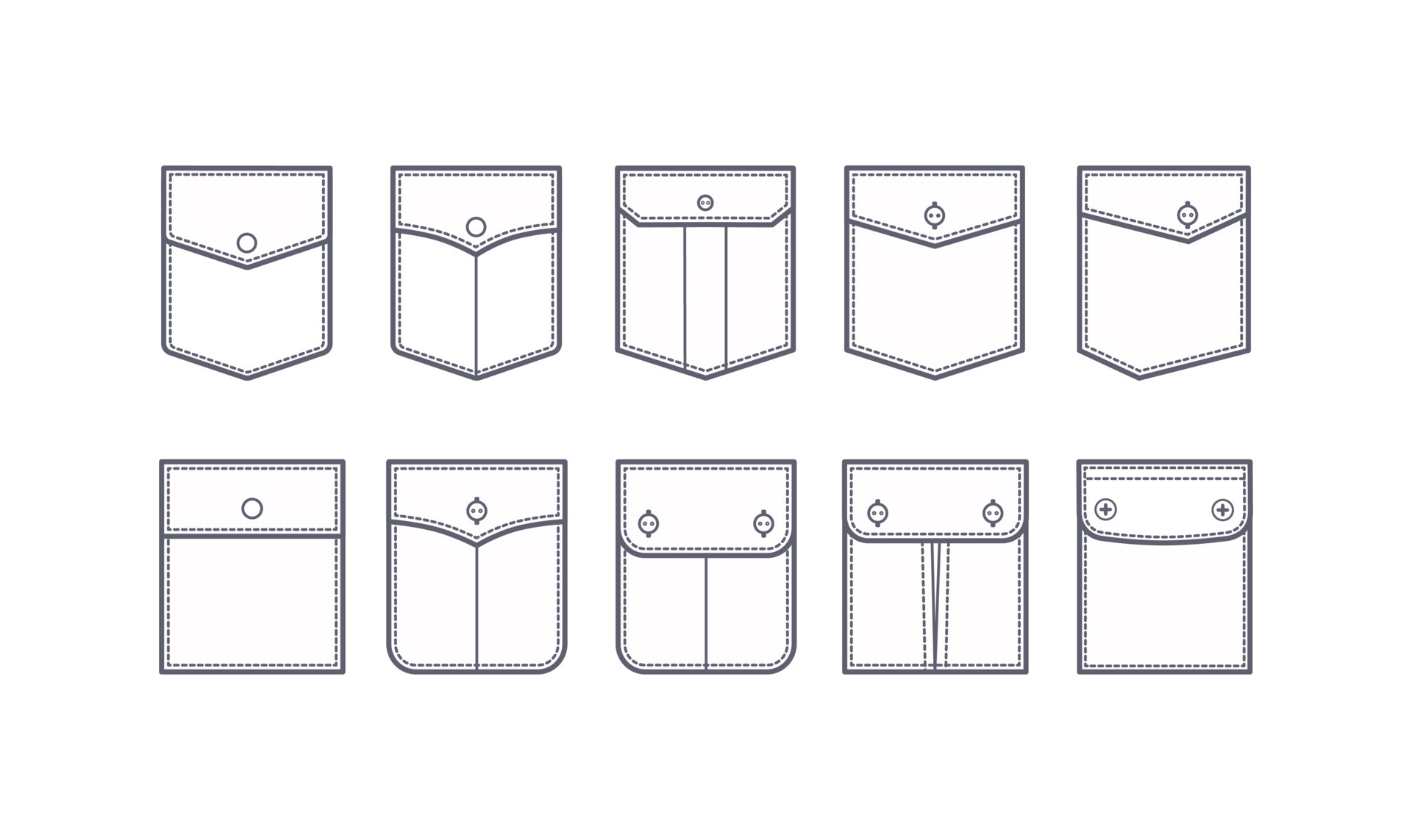 Patch pocket set of uniform patch pockets shapes for clothes, dress