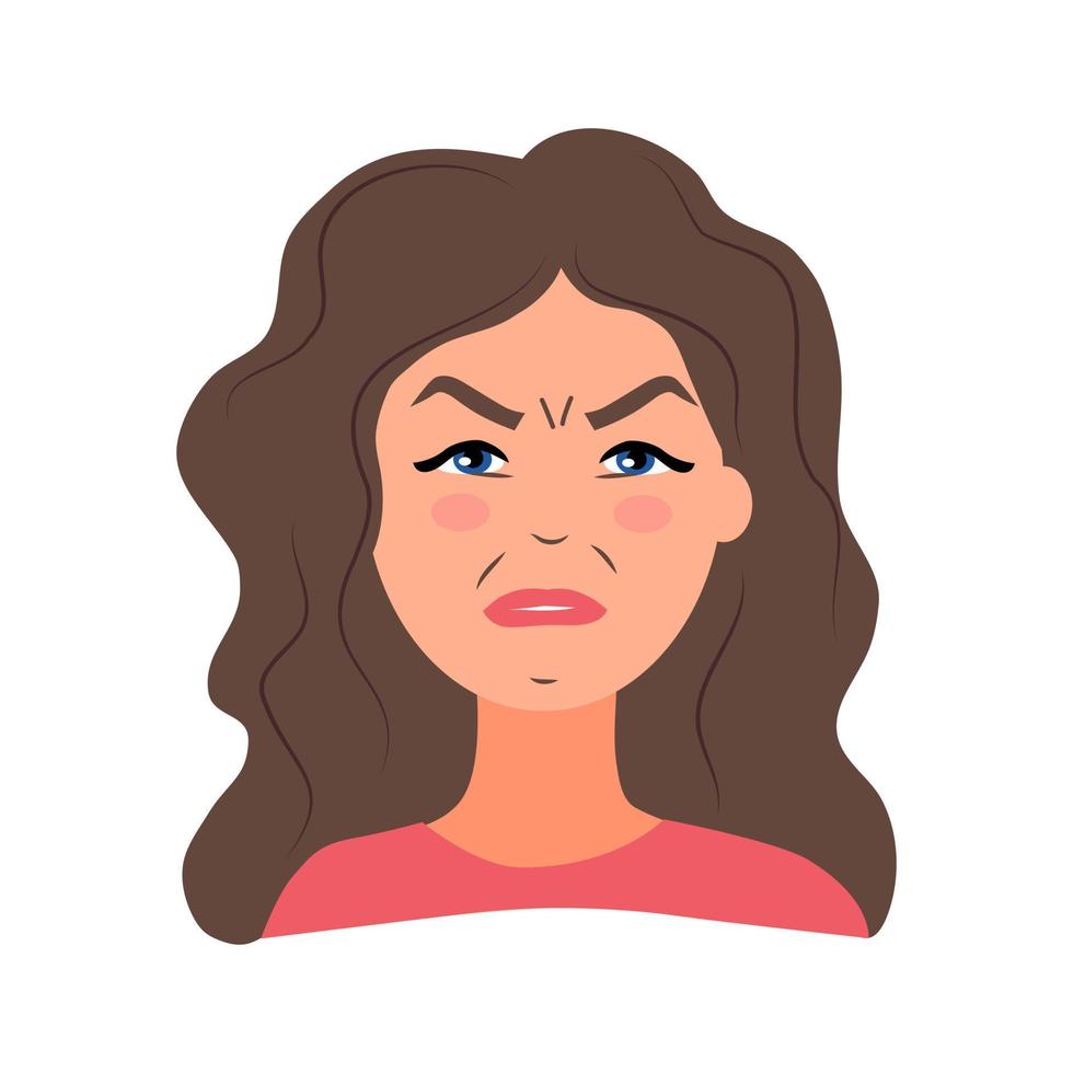 Teen girl gets angry and screams. The emotion of anger. Vector illustration in a flat style