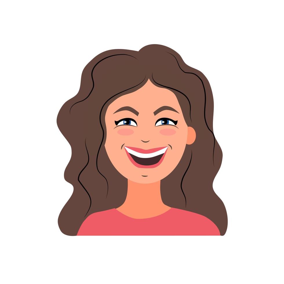 la mujer joven se ríe. emoción. chica sonriente ilustración vectorial en estilo plano. vector