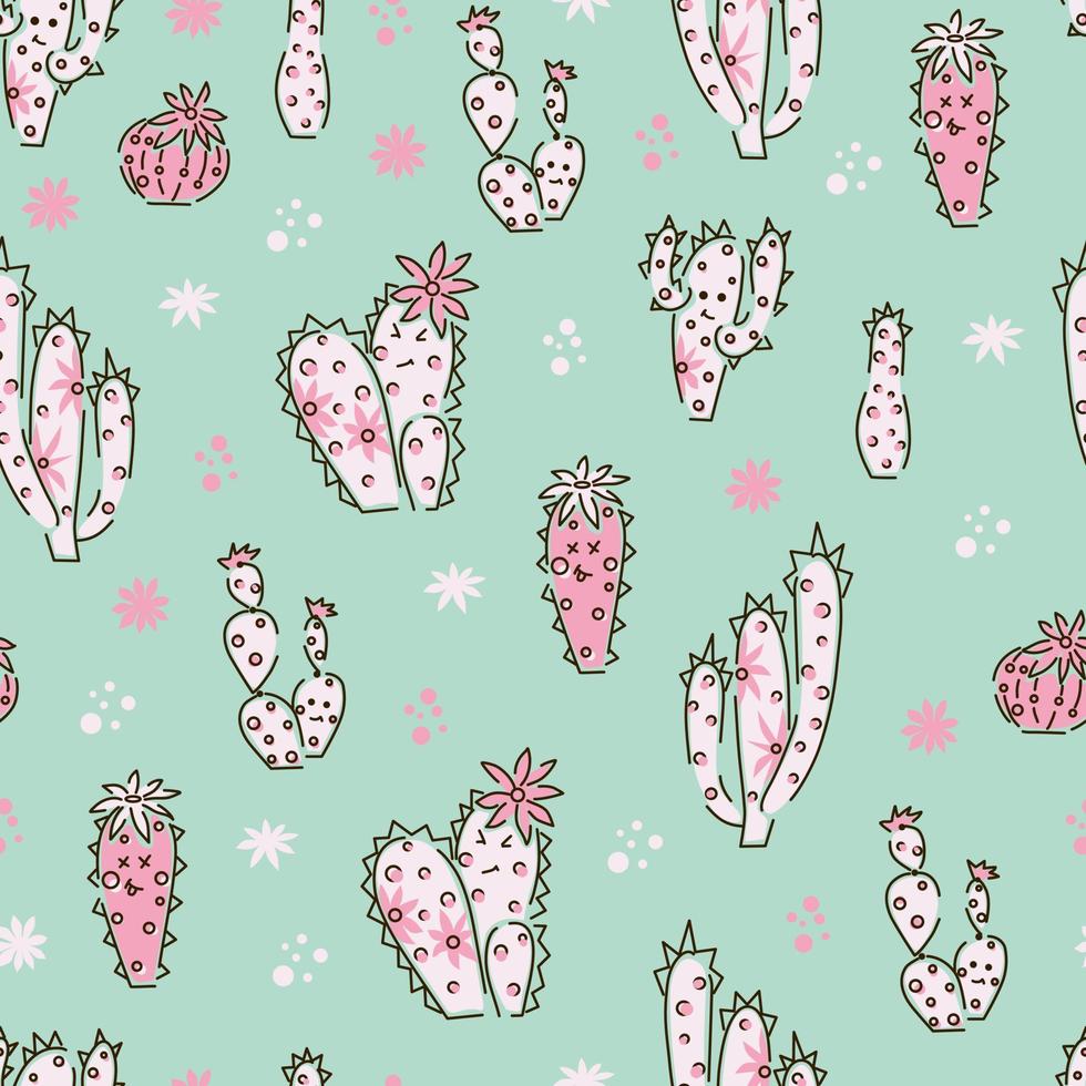 Cactus seamless pattern. Cute repeating texture. Background with desert plants. Vector illustration.