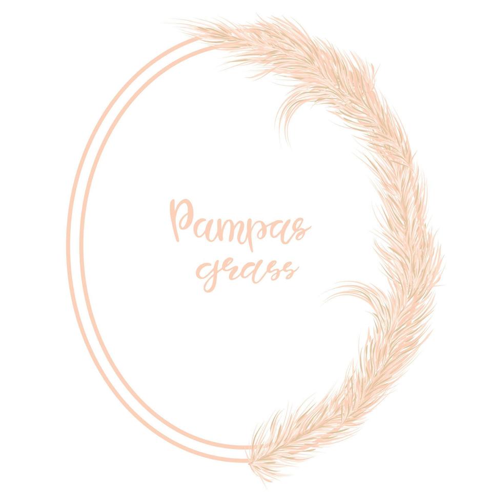 Dry pampas grass frame. Decor of invitations, postcards in the Boho style. Vector illustration.