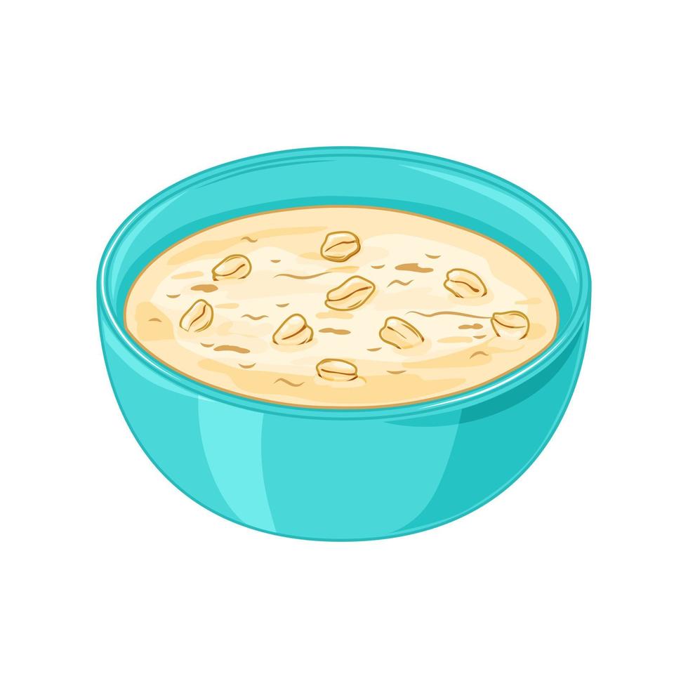 gachas de avena en un plato sobre un fondo blanco. comida saludable para el desayuno. ilustración vectorial en el estilo de dibujos animados. vector