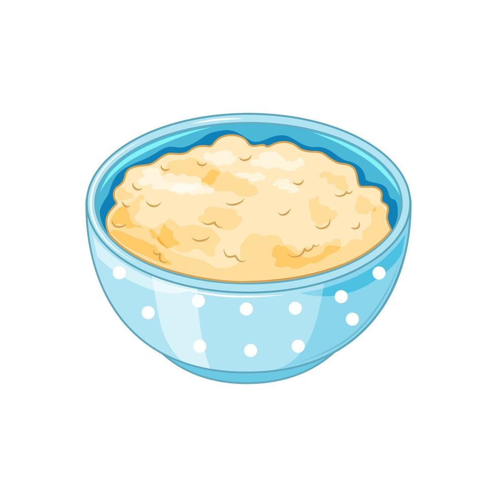 plate of oatmeal on a white background in the cartoon style. Oatmeal is a healthy food. Vector illustration.
