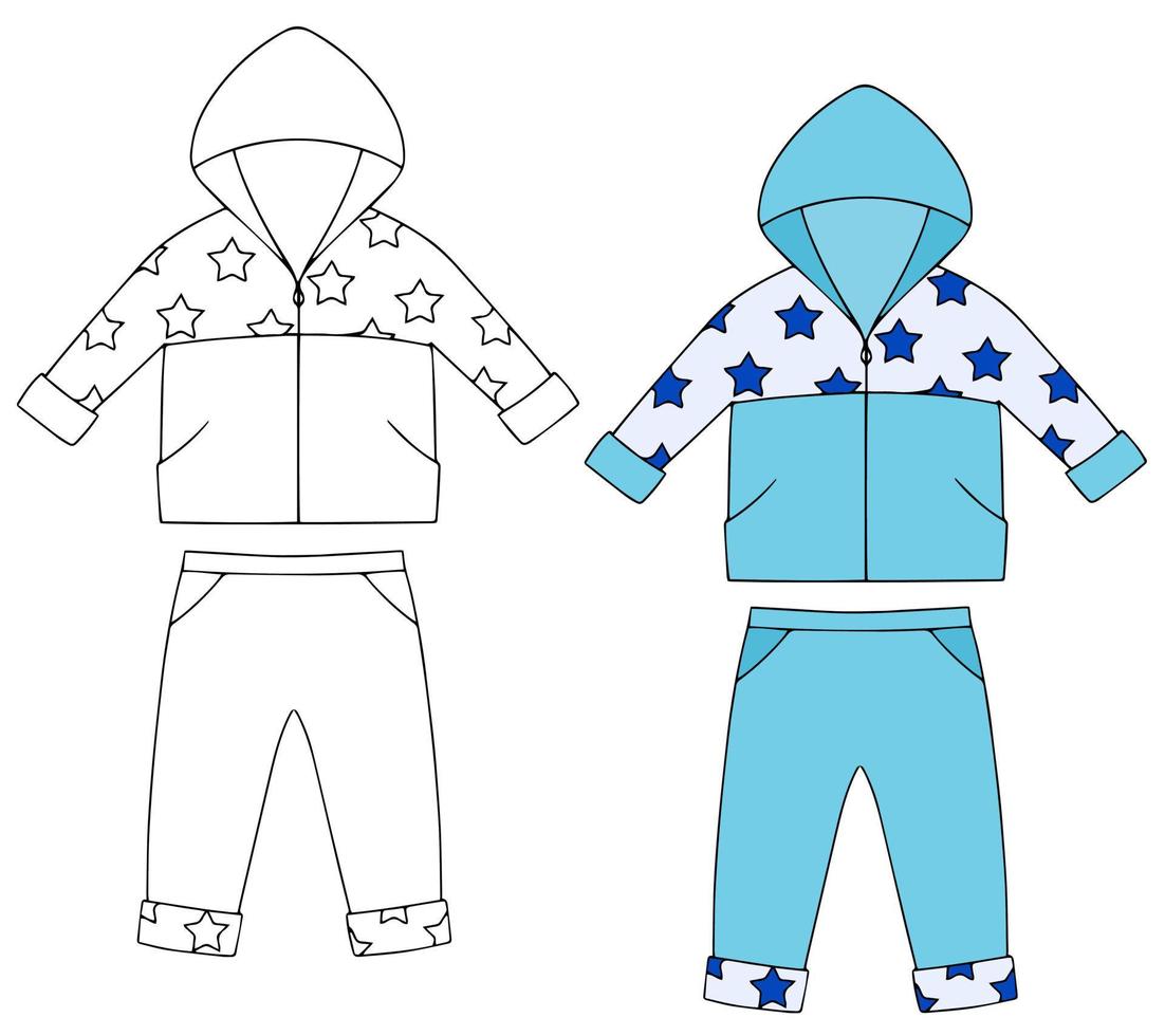 ropa de niños. sudadera y pantalón. imagen vectorial sobre un fondo blanco. vector