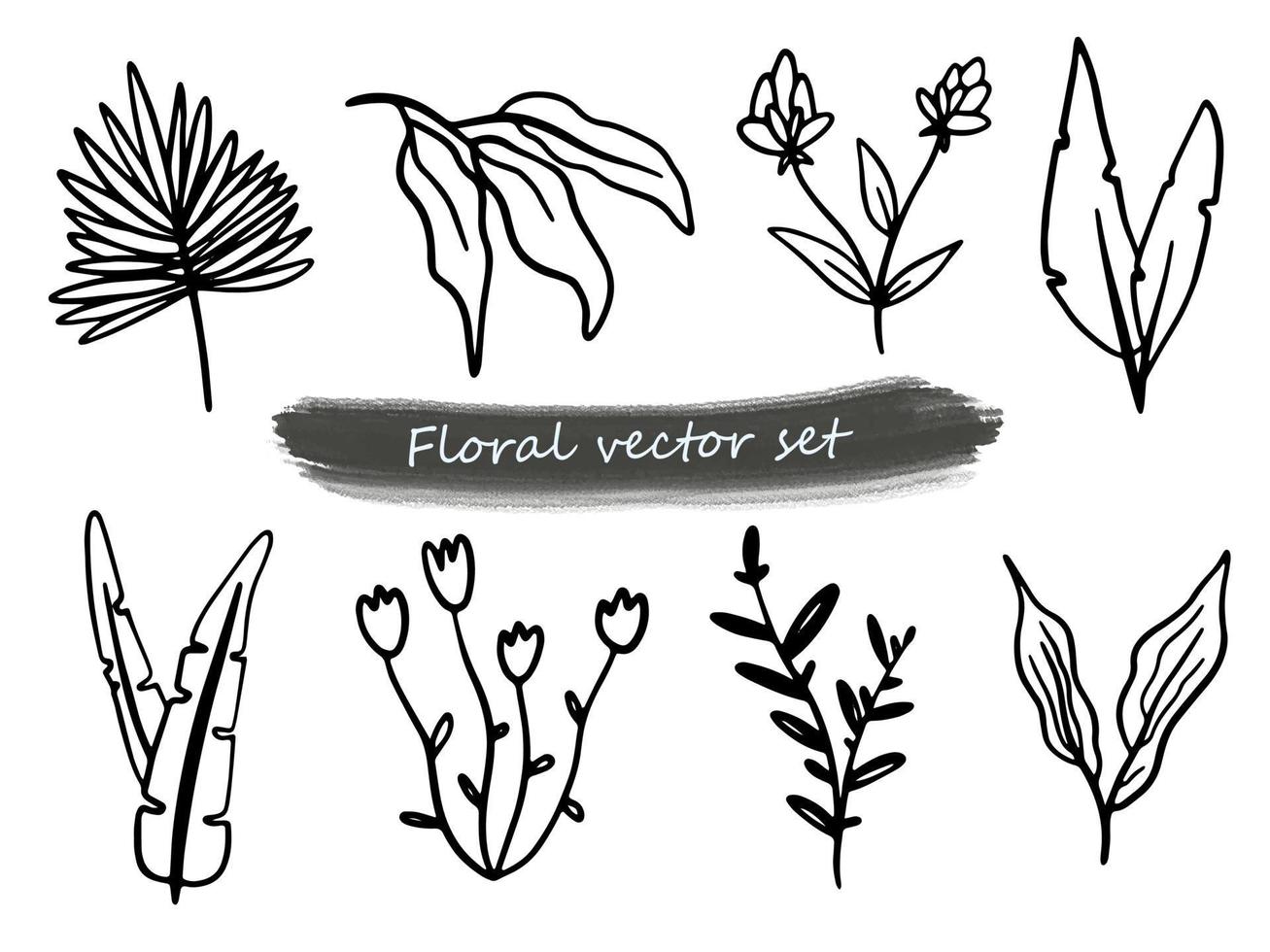 Vector collection Line art of flowers and plants. Decorative beauty elegant illustration for design. Hand drawn flowers set.