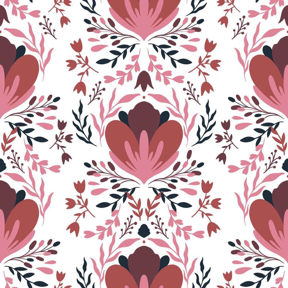 Seamless pattern flower plant.Mirror composition ornament. vector