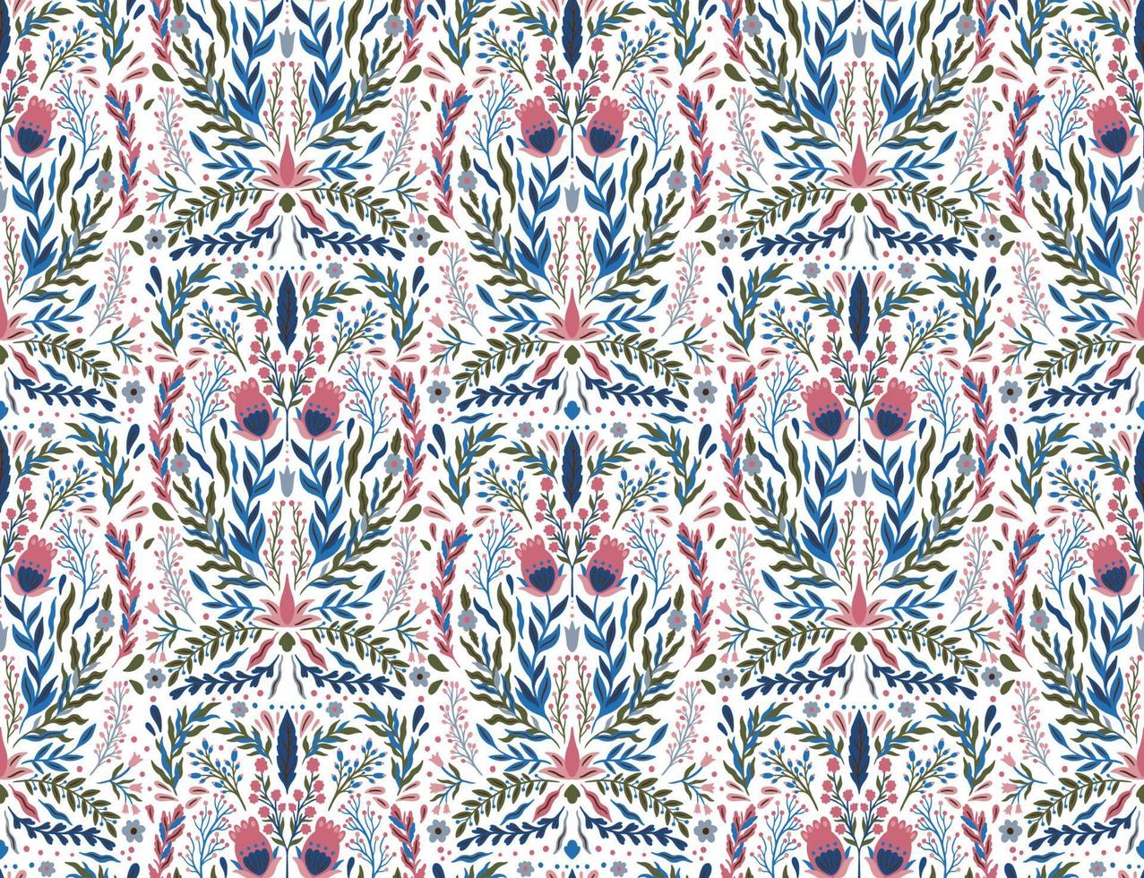 Seamless pattern flower plant.Mirror composition ornament. vector