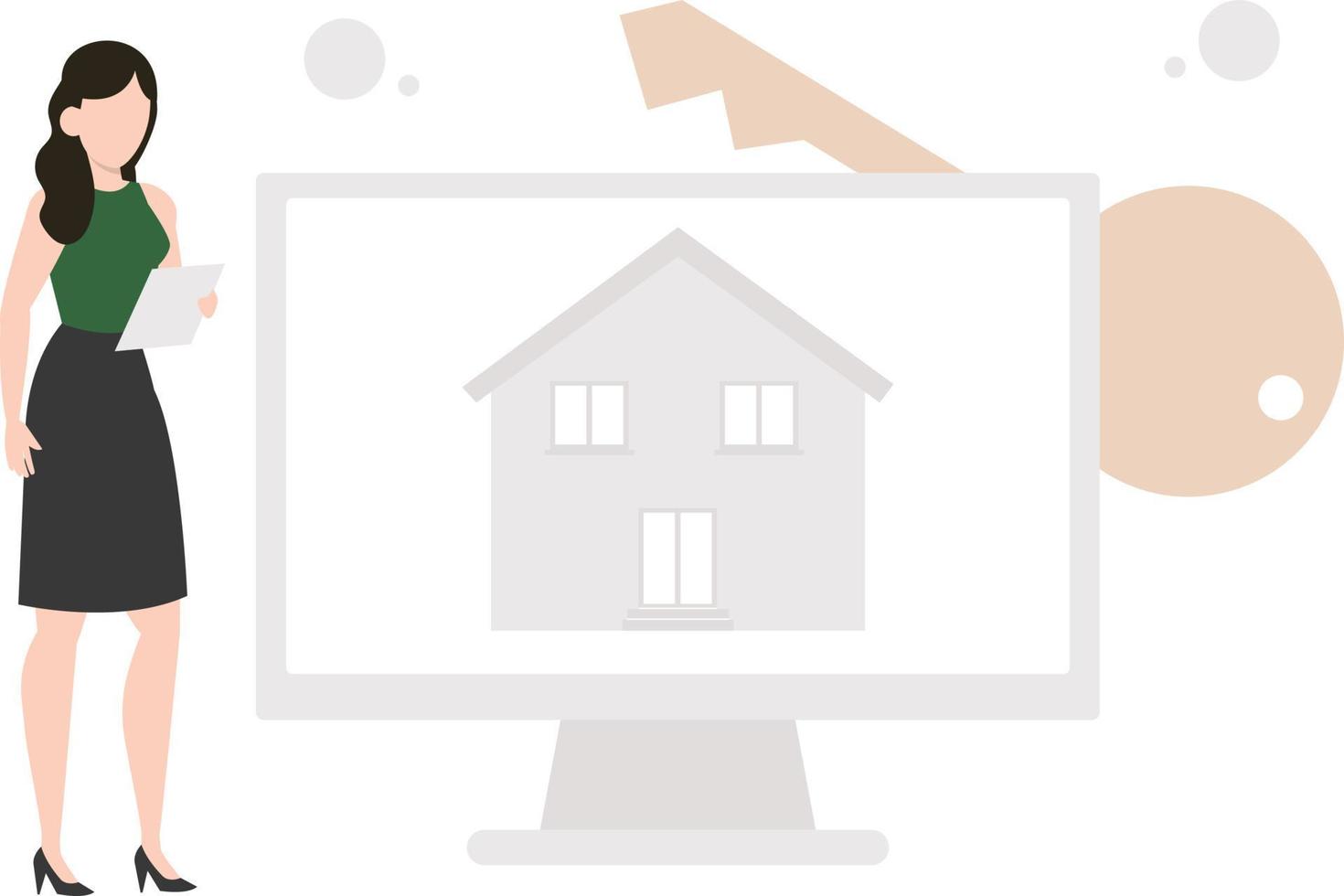 The girl buy a online house property. vector