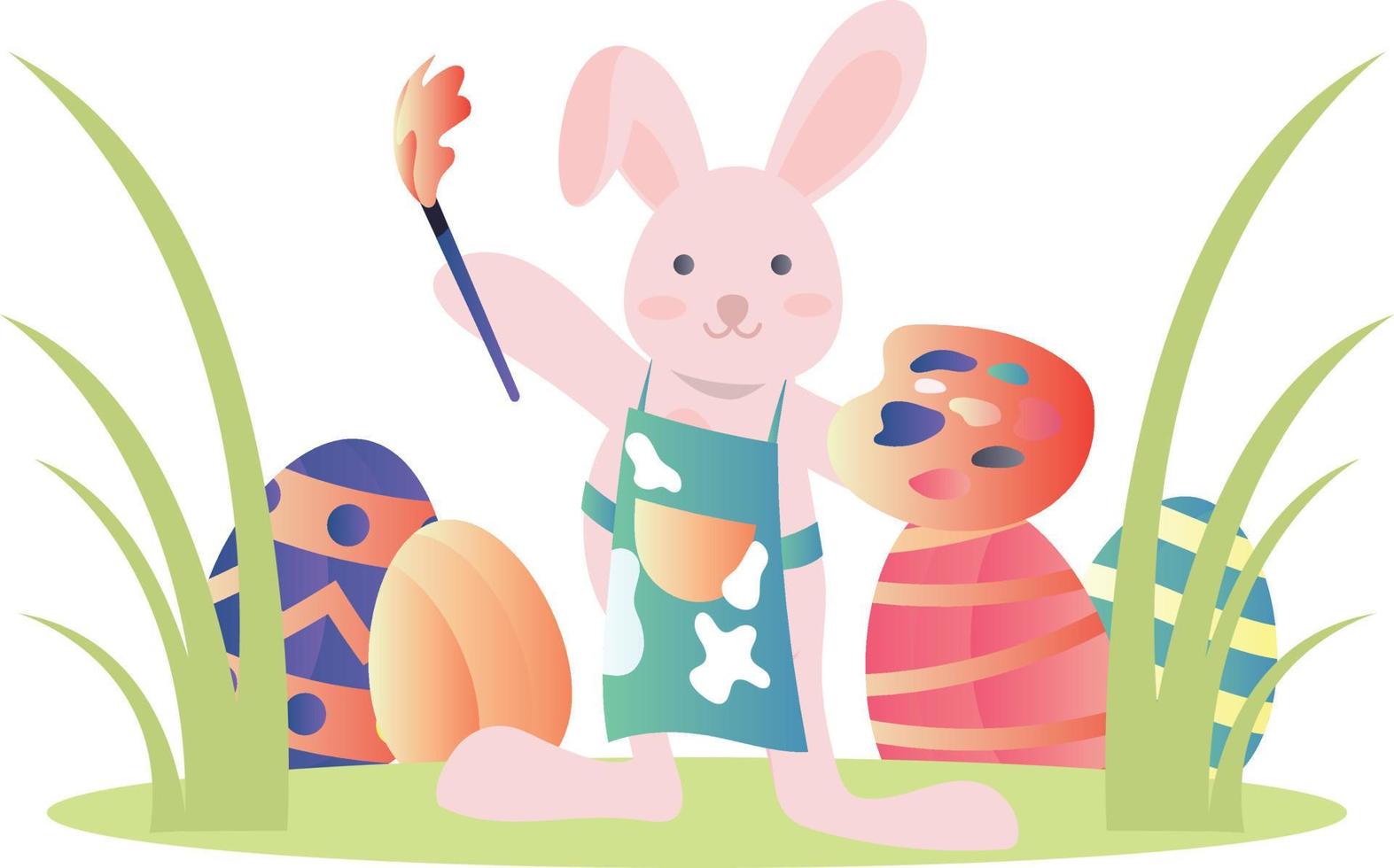 The rabbit is painting the easter eggs. vector