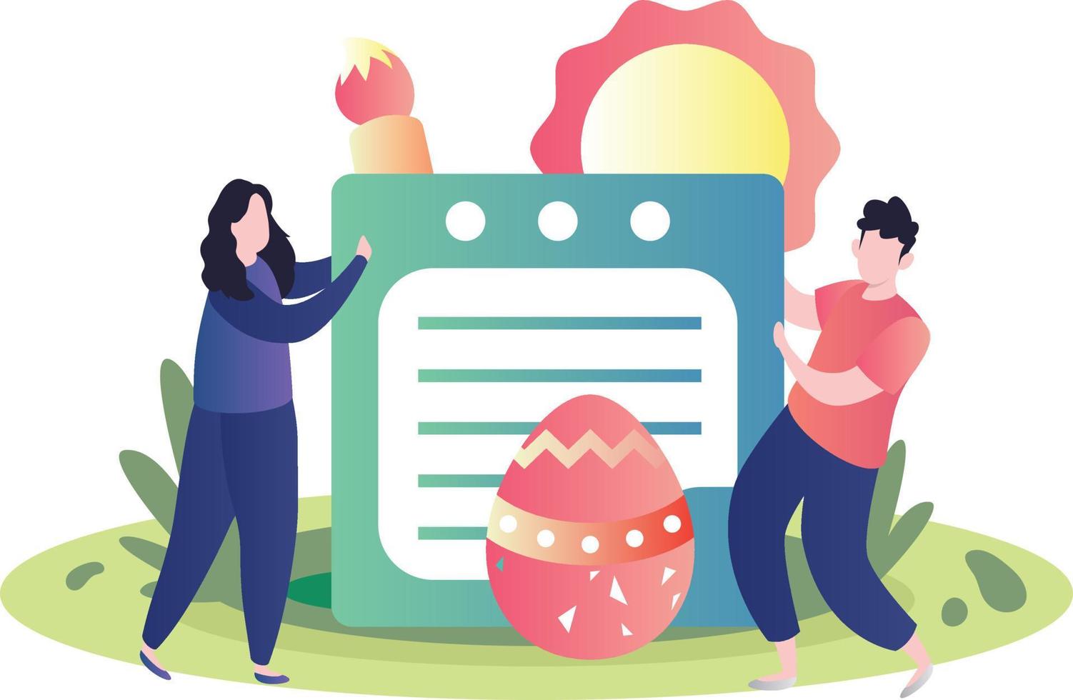 Boy and girl setting the Easter menu. vector