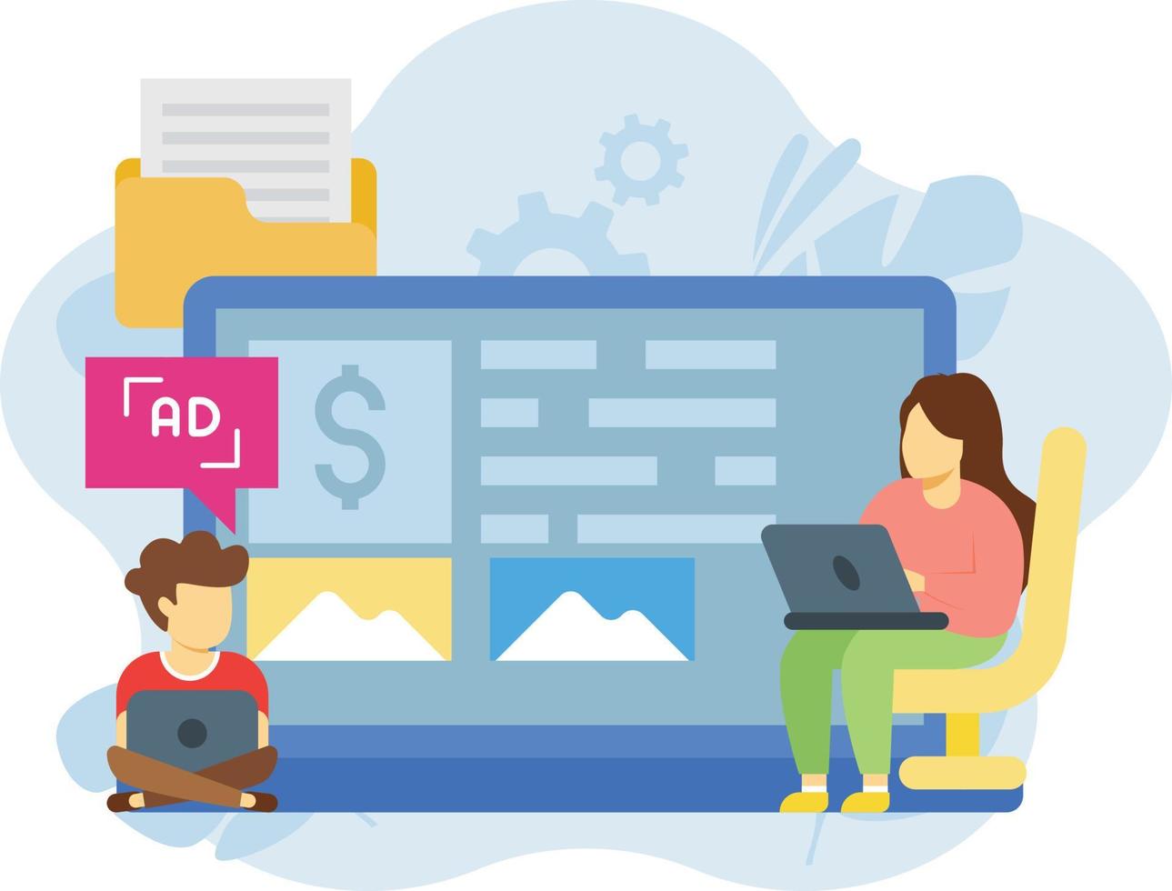The girl and boy doing online marketing. vector