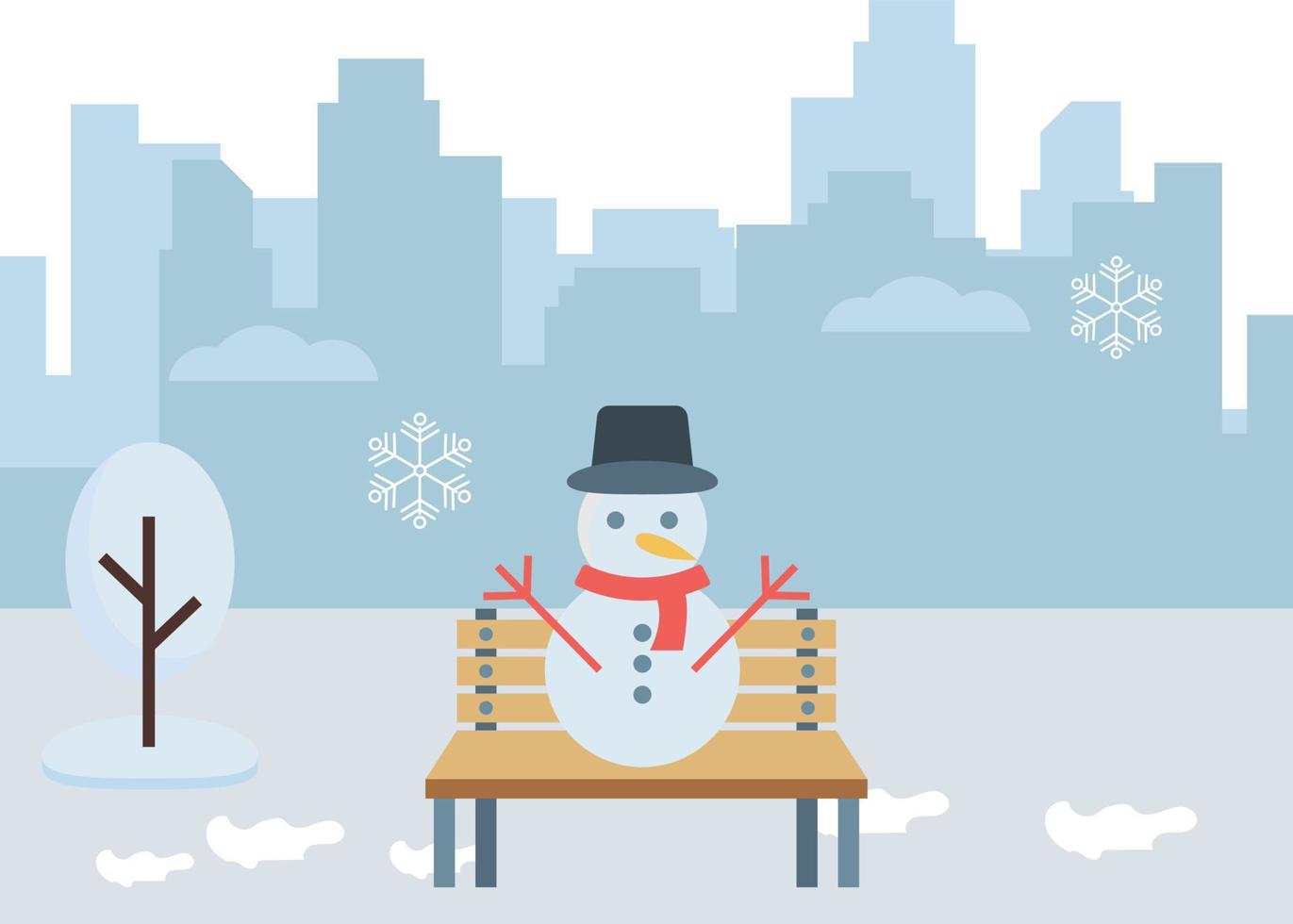 Snowman is on the bench. vector