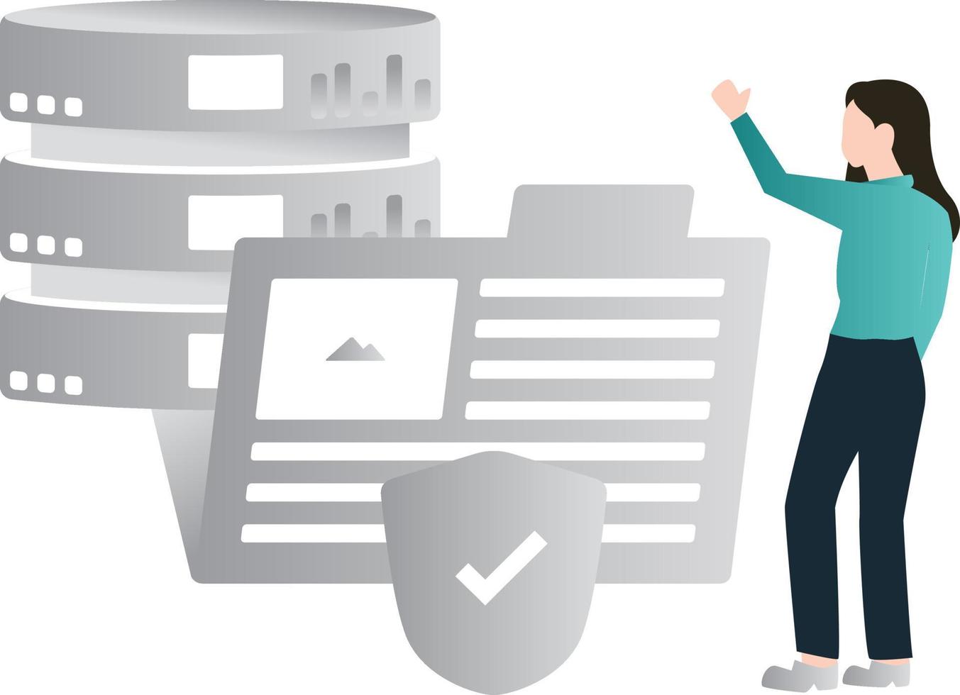 A girl is checking the database and folder. vector