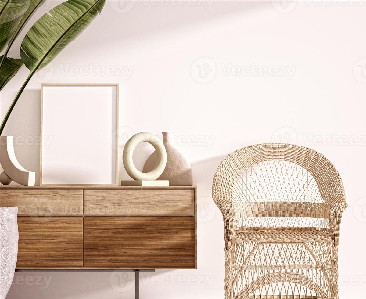 Frame and poster mockup in Boho style interior. 3d rendering, 3d illustration photo