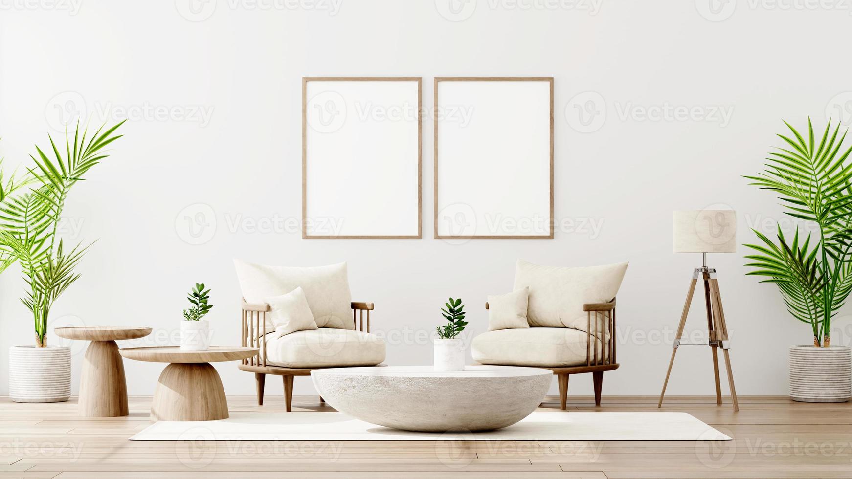 mock up poster frame in modern interior background, living room, Scandinavian style, 3D render, 3D illustration photo