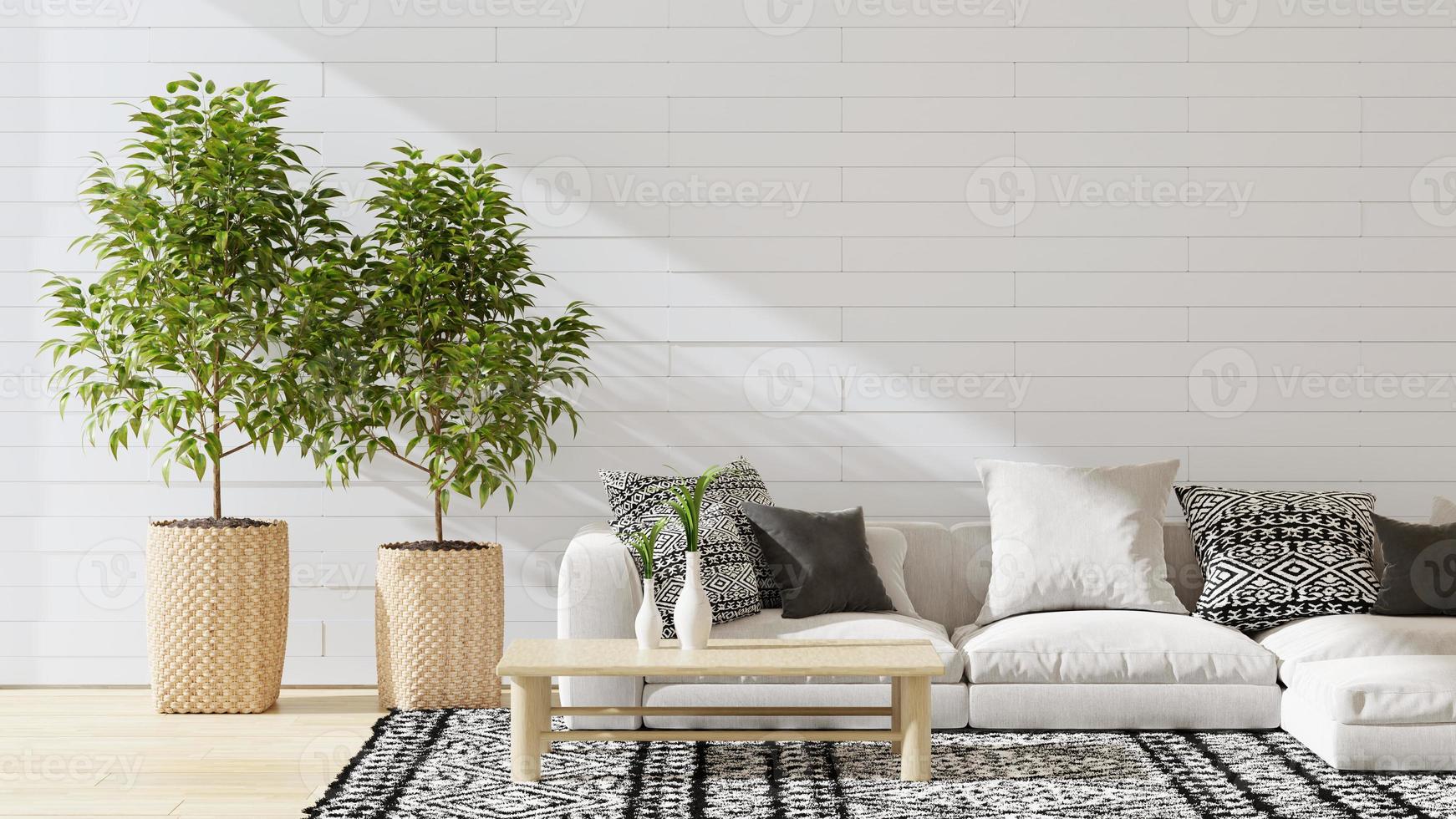 white interior room with sofa and plant 3d render photo