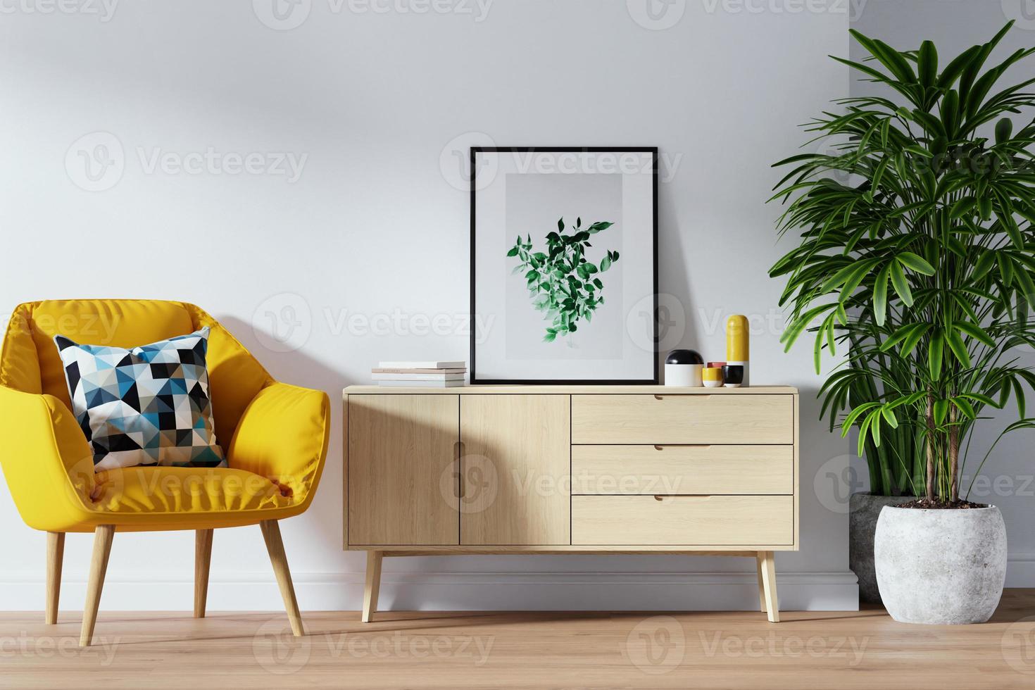 photo frame mockup in clean minimalist scandinavian room. 3d rendering