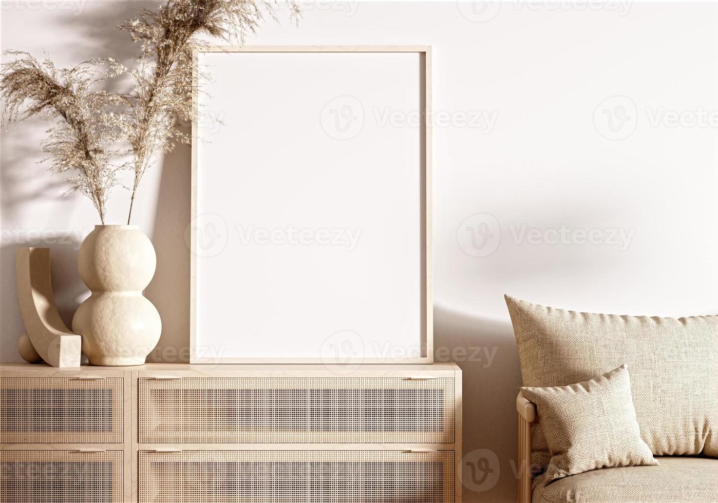 Frame and poster mockup in Boho style interior. 3d rendering, 3d illustration photo