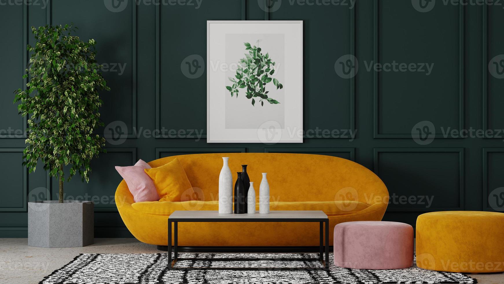 photo frame mockup in clean minimalist scandinavian room. 3d rendering
