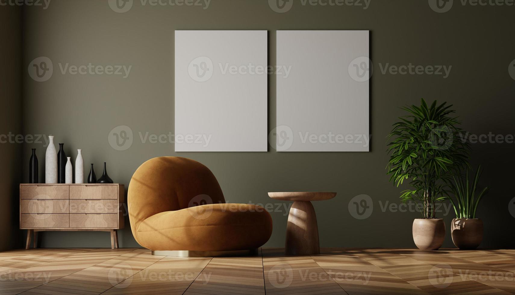 photo frame mockup in clean minimalist scandinavian room. 3d rendering
