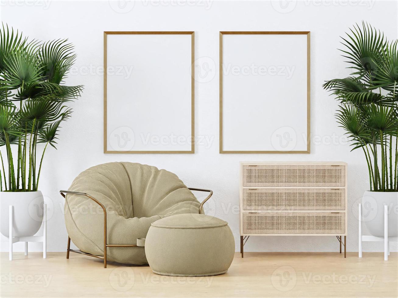 photo frame mockup in clean minimalist scandinavian room. 3d rendering