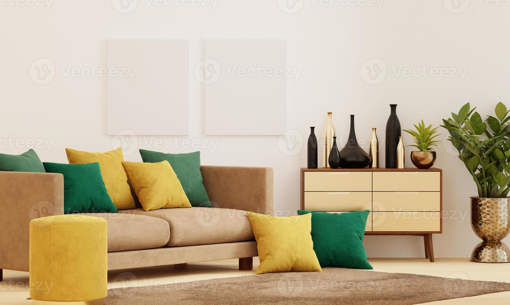 photo frame mockup in clean minimalist scandinavian room. 3d rendering